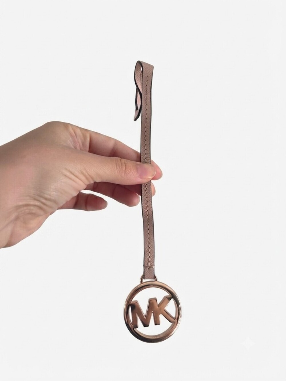 Michael Kors Light Pink Saffiano Leather Gold Tone MK Circle Logo Bag Charm